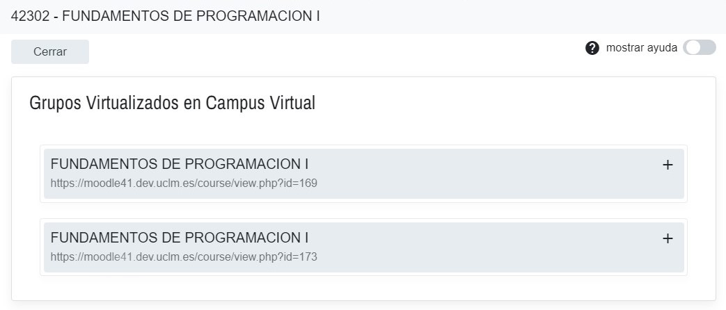 Estado de la virtualización de los grupos de una asignatura